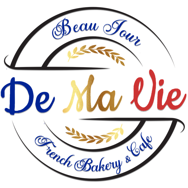 De Ma Vie logo featuring elegant typography and decorative elements, representing a French bakery and café.