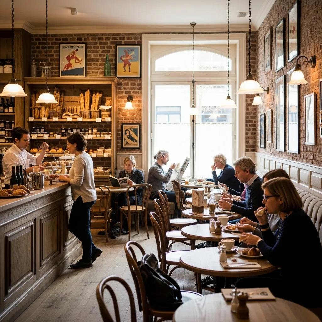 Interior of De Ma Vie Bakery showcasing Parisian cafe ambiance