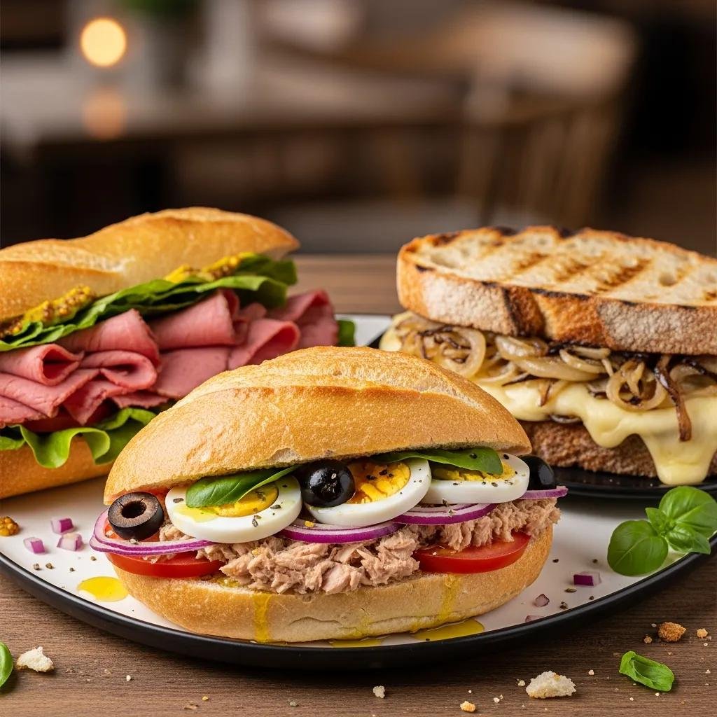A close-up of signature French sandwiches showcasing fresh ingredients
