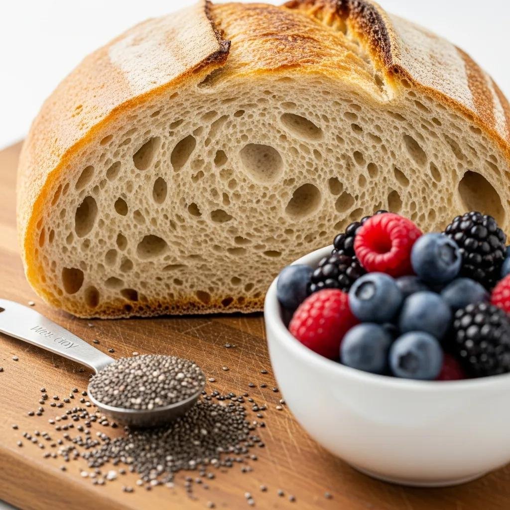 Artisan sourdough bread with chia seeds and berries highlighting blood sugar control