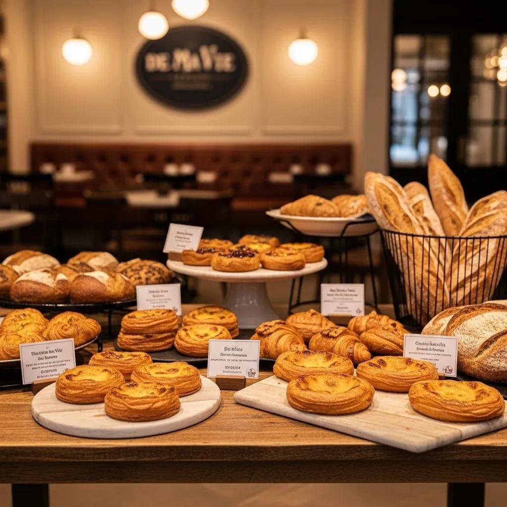 Authentic French pastries and artisan breads displayed in a cozy bakery setting