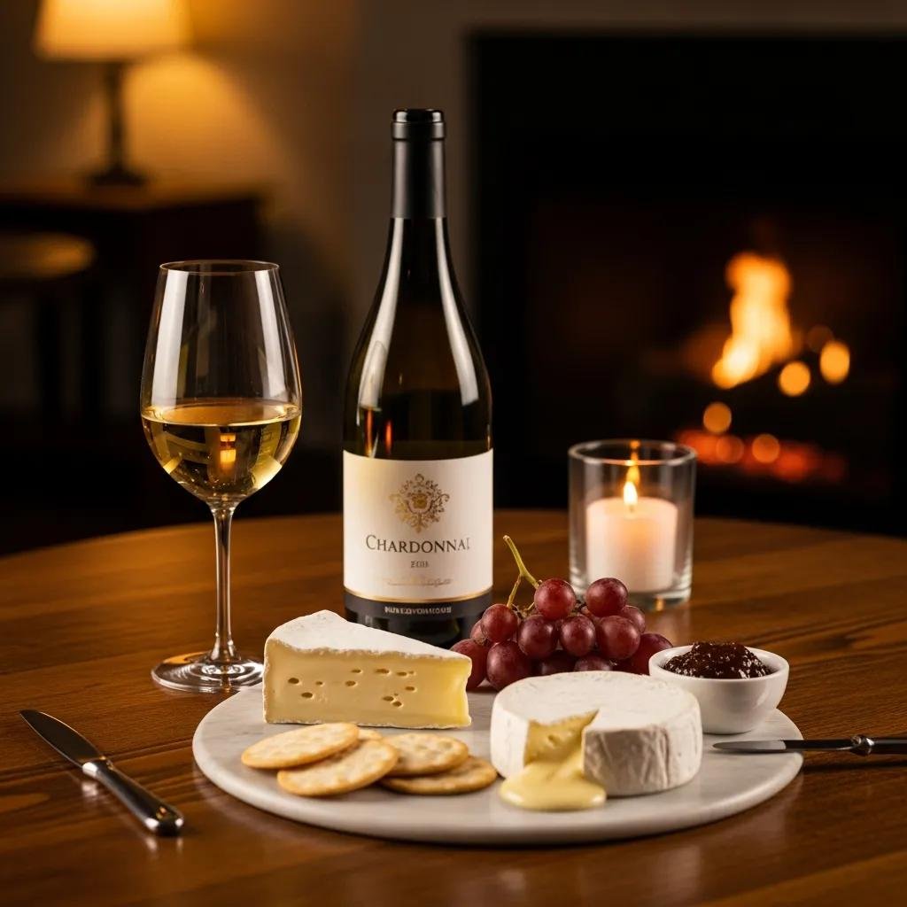 Chardonnay wine paired with Brie and Camembert on a cheese board