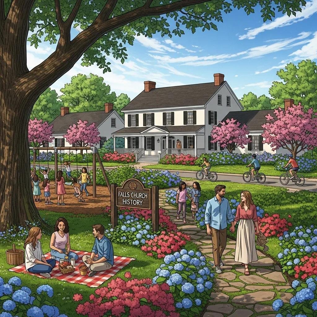 Charming view of Cherry Hill Farmhouse in Falls Church, VA, highlighting local attractions and community spirit