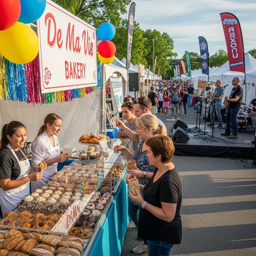 De Ma Vie Bakery booth at the Falls Church Festival with customers enjoying pastries