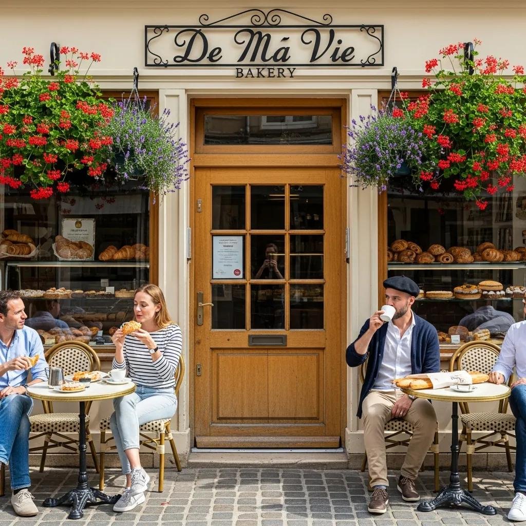 Exterior view of De Ma Vie Bakery with inviting entrance and outdoor seating