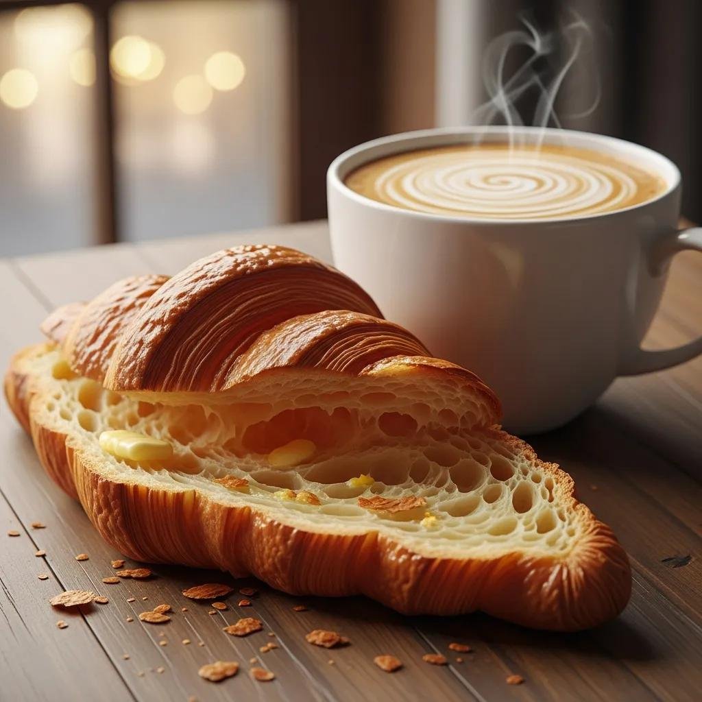 Flaky croissant paired with a smooth café au lait