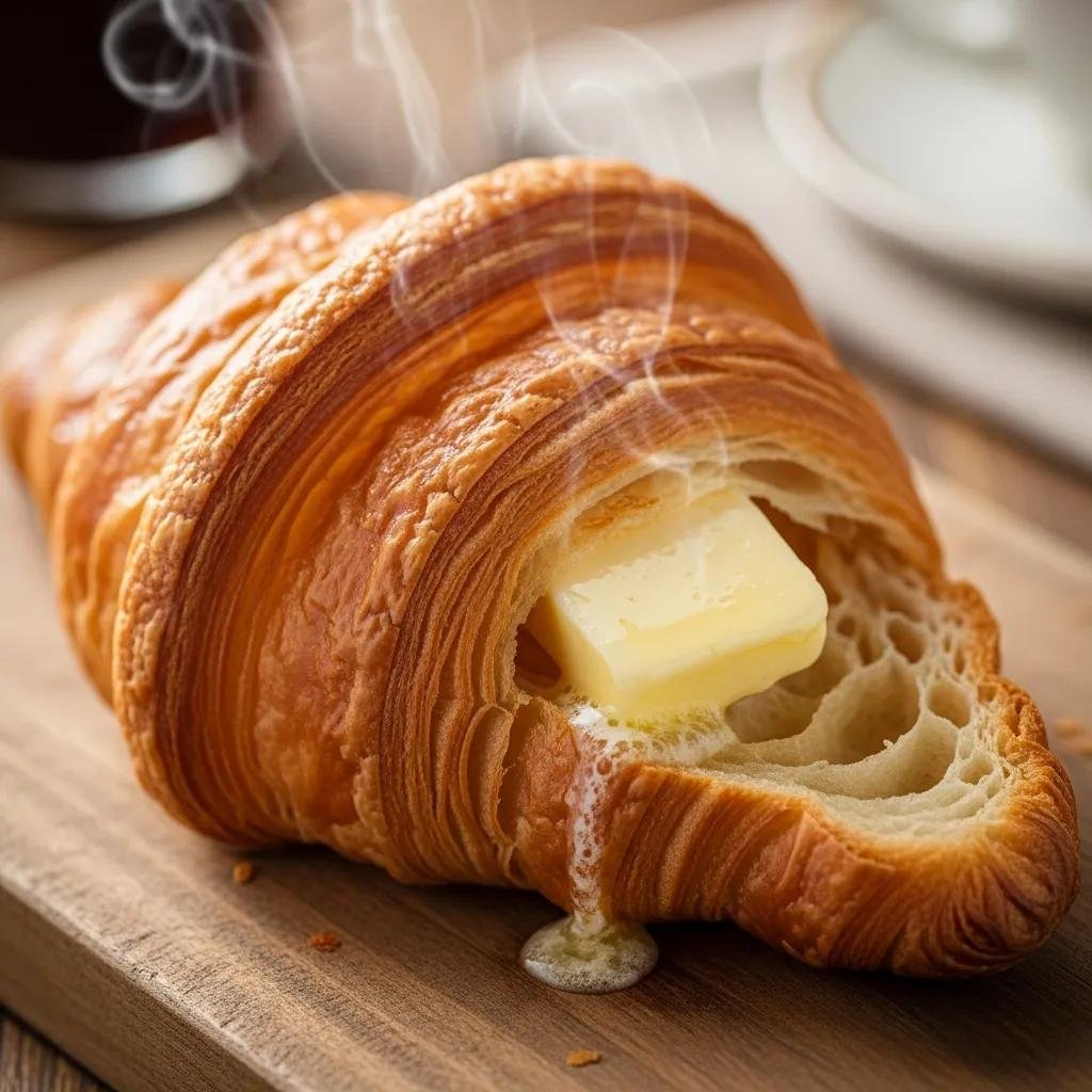Freshly baked croissant with melting French butter showcasing quality and texture