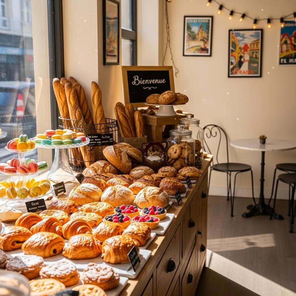 Interior view of De Ma Vie Bakery in Falls Church, featuring a display of authentic French pastries and a cozy atmosphere