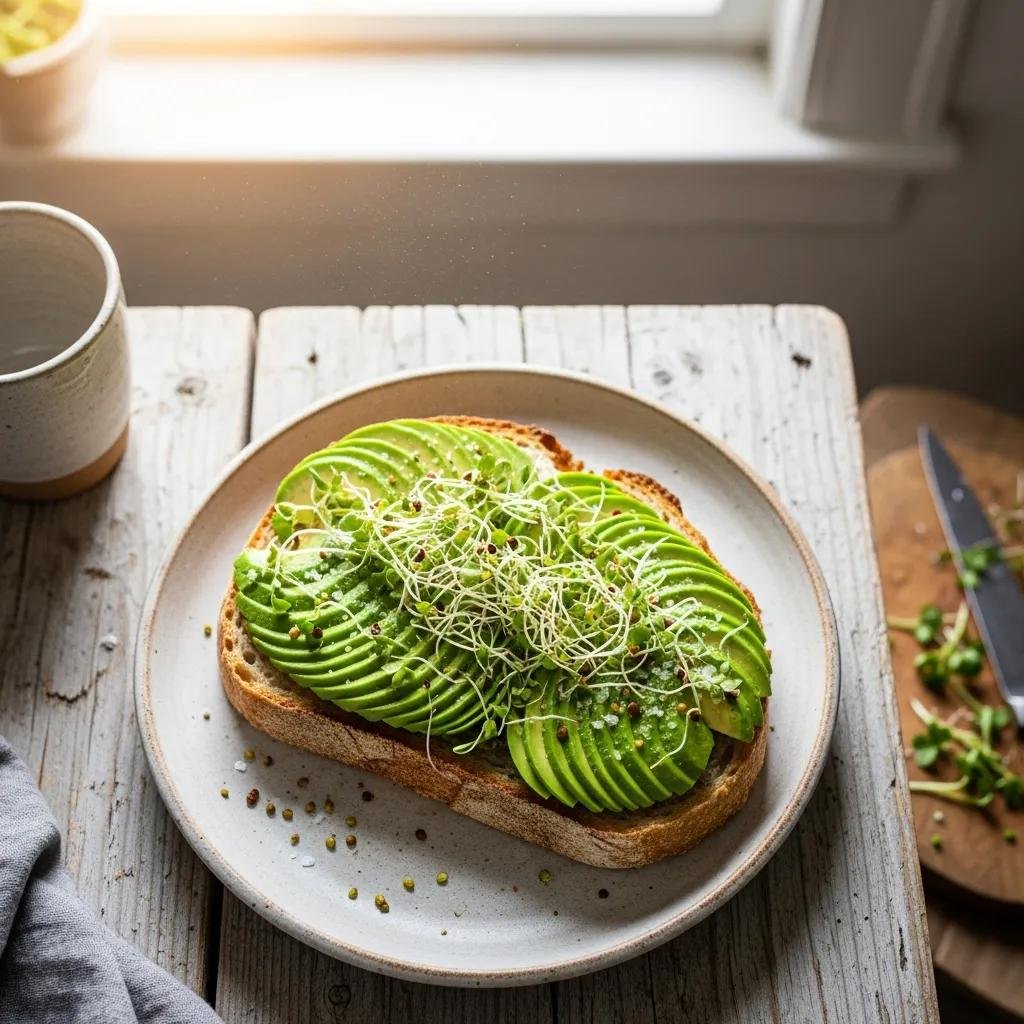 Slice of artisan sourdough bread with avocado illustrating gut health benefits